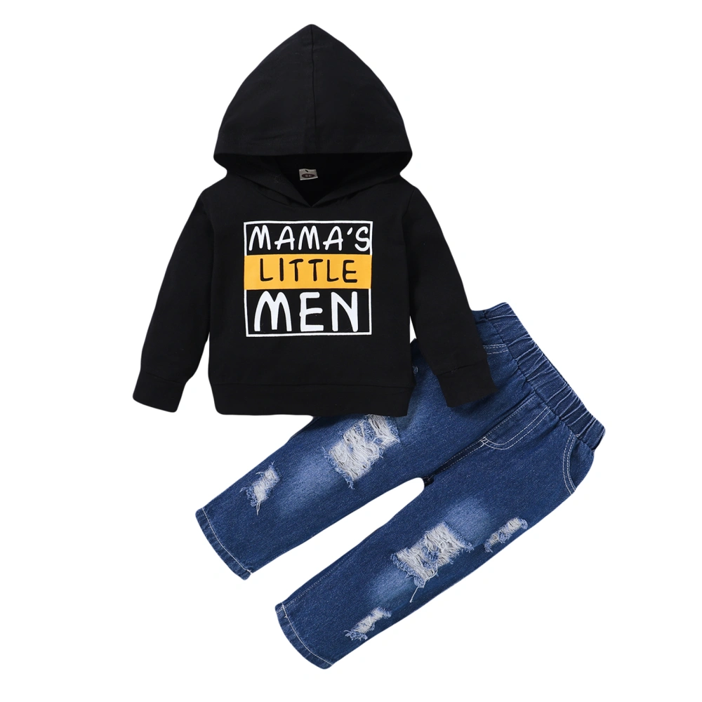 Kid Tracksuit, Boy Letters Long Sleeve Sweatshirt + Ripped Denim Pants