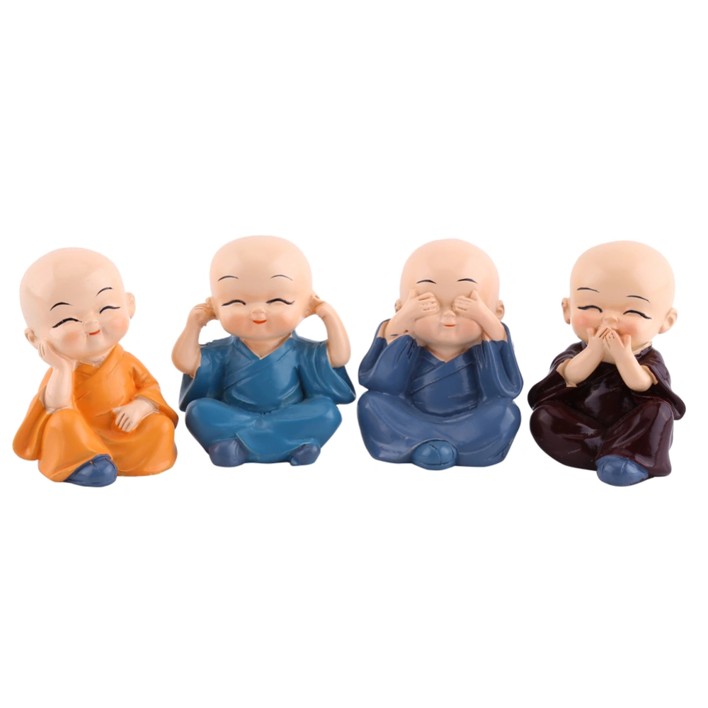 Resin Crafts Ornament Four Little Buddha Monks Figurine Automotive Home Decoration