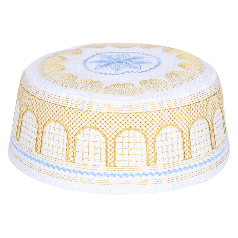 Muslim Hat Islamic Worship Prayer Embroidery Saudi Arabia Men Headwear Polyester Cotton Yellow