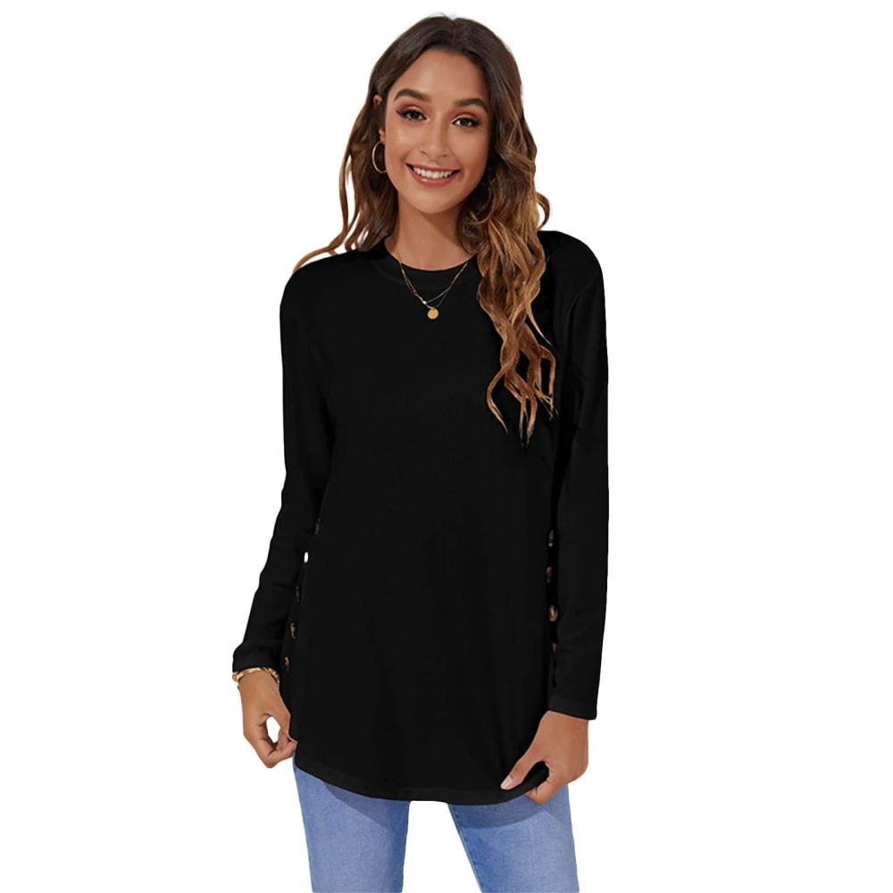 Women Loose Tops Long Sleeve Round Neck Solid Color Casual Sweater 