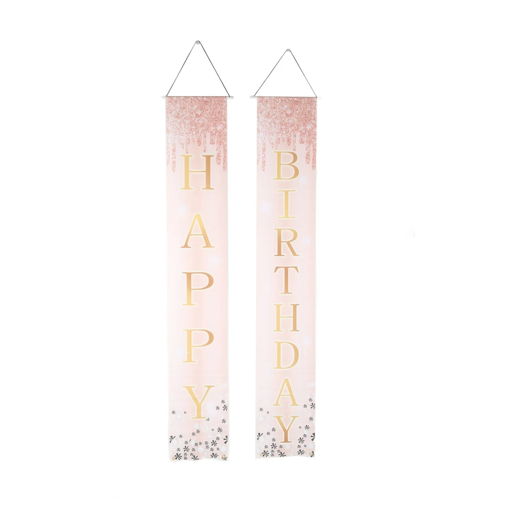 2Pcs Happy Birthday Porch Sign Tear Resistant Pink Theme Light Glitter Birthday Backdrop Sign for Home Garden Decor