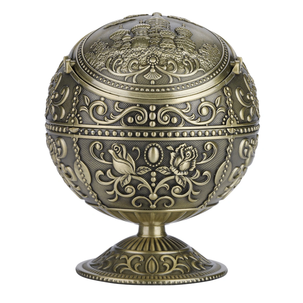 Vintage Art Craft Ashtray Metal Round Ball Stamped Pattern Gift Decoration (Antique Brass)