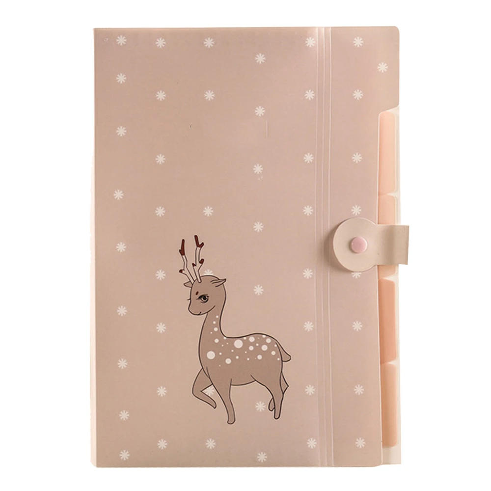 File Folder Candy Color PP Expanding File Folder Cute Appearance Mechanical Edge Sealing Folder with Snaps Pink Deer