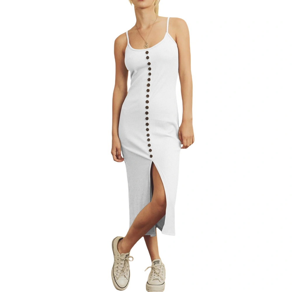 Women Spaghetti Strap Dress Casual Ribbed Sleeveless Backless Dress