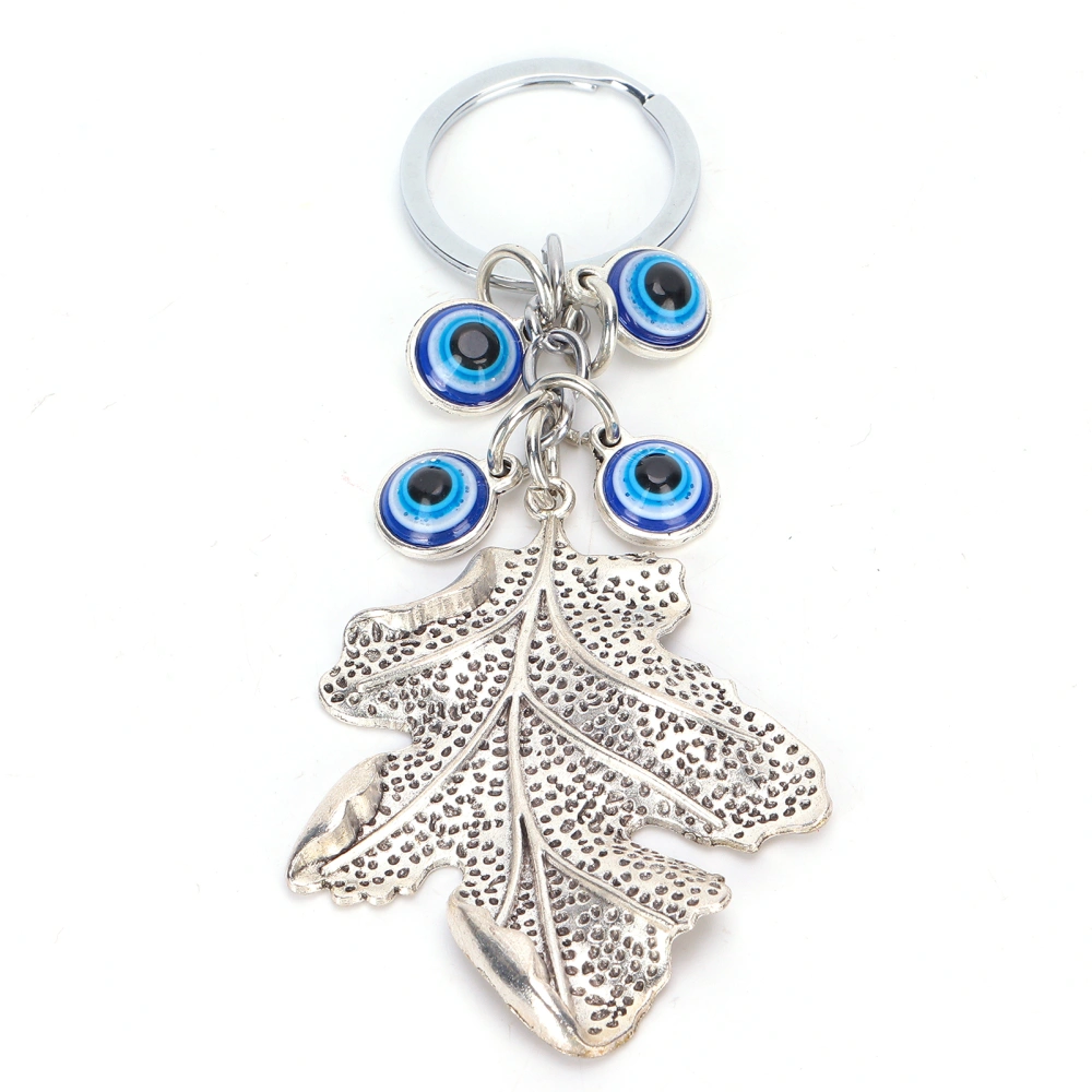 Blue Eyes Keychain Silver Maple Leaf Alloy Colored Glaze Pendant for Ladies Bag Car Interior