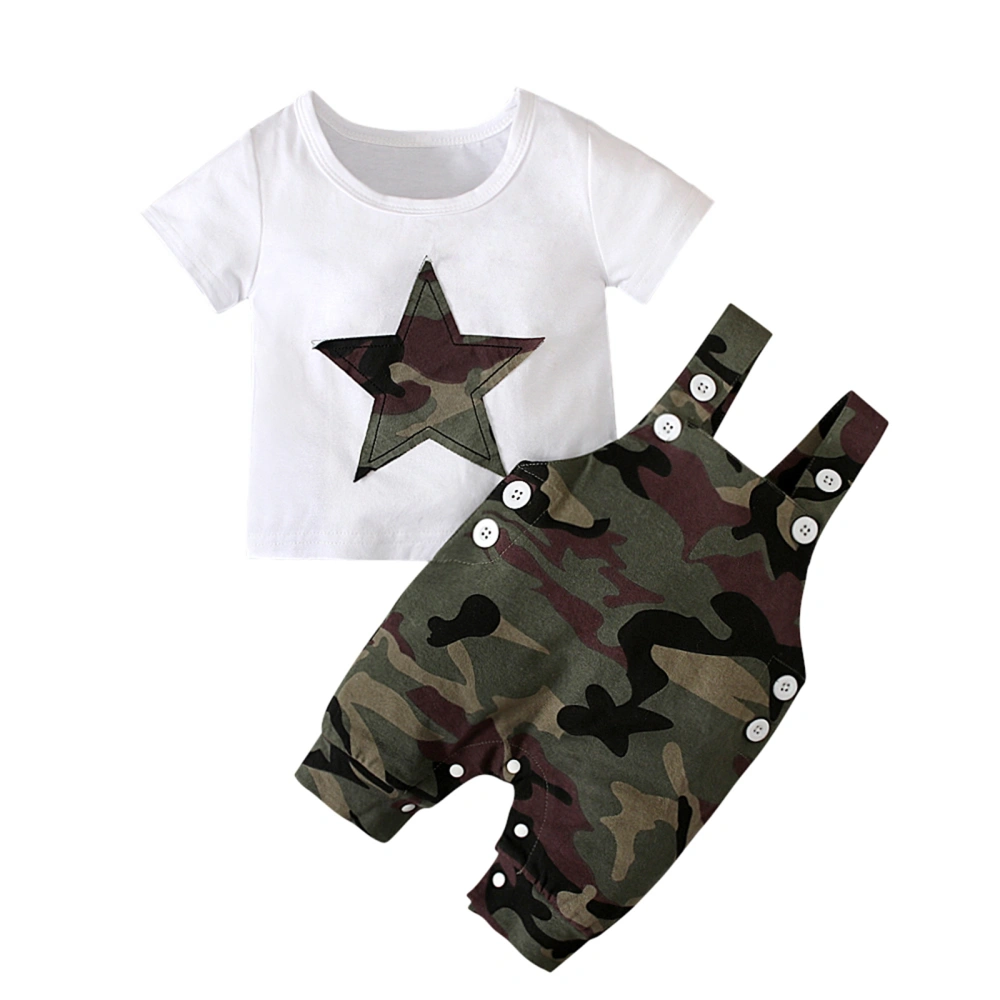 Baby Boys Summer Outfit, Short Sleeve Star Crew Tees + Suspender Pants