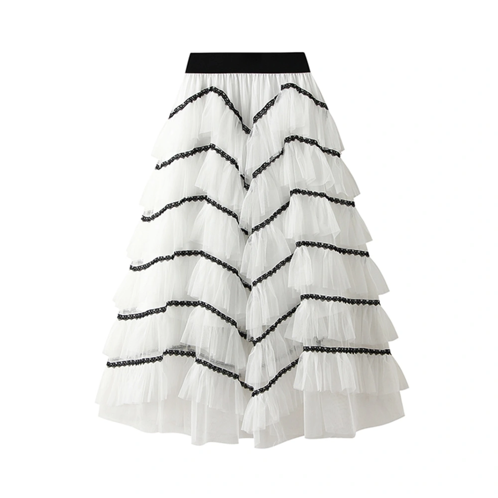 Women's Fashion Mid-Length Tulle Skirt, Contra Color Tiered Petticoat