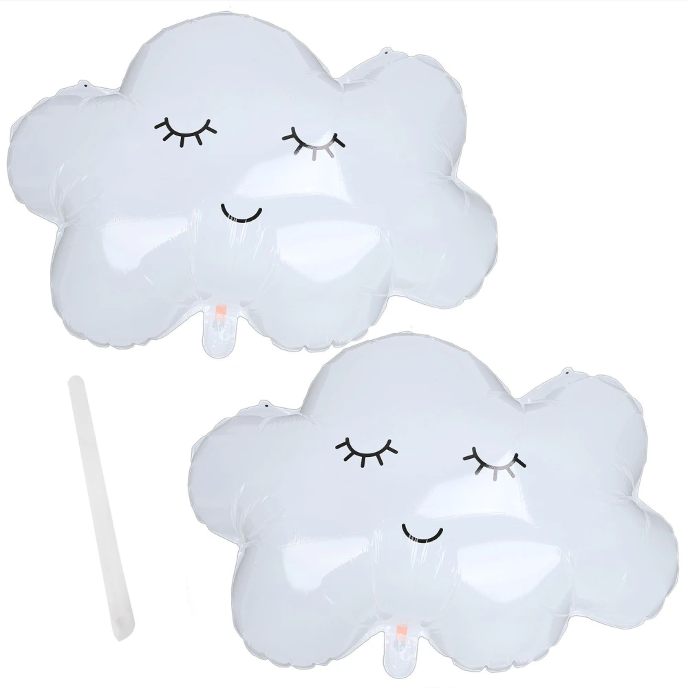 2Pcs Balloon White Aluminum Foil Smiley Cloud Air Balloons Party Decoration with Blowpipe