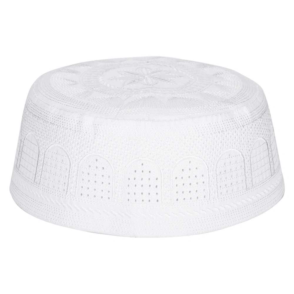 Muslim Hat Islamic Worship Prayer Pure White Pattern Embroidery Saudi Arabia Headwear