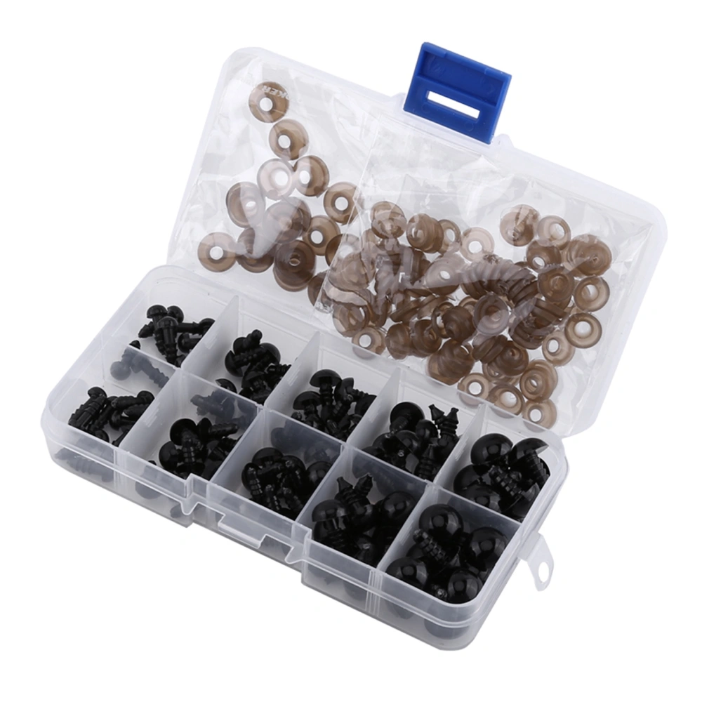 100pcs Black Plastic Toy Eyes for Puppets Dolls Crafts 6-12mm with Gasket