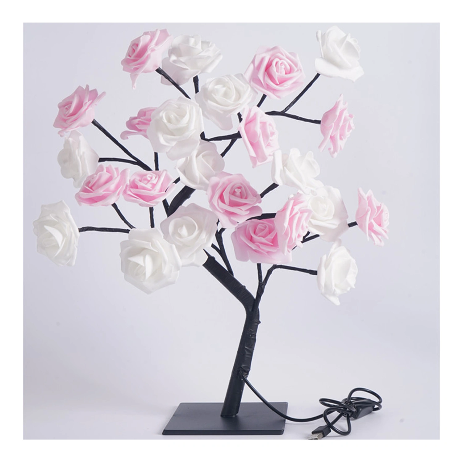 LED Tabletop Bonsai Tree Lamp USB Tree Lamp Christmas Bedroom Decoration Table Night Light White Pink 24 Lights Rose