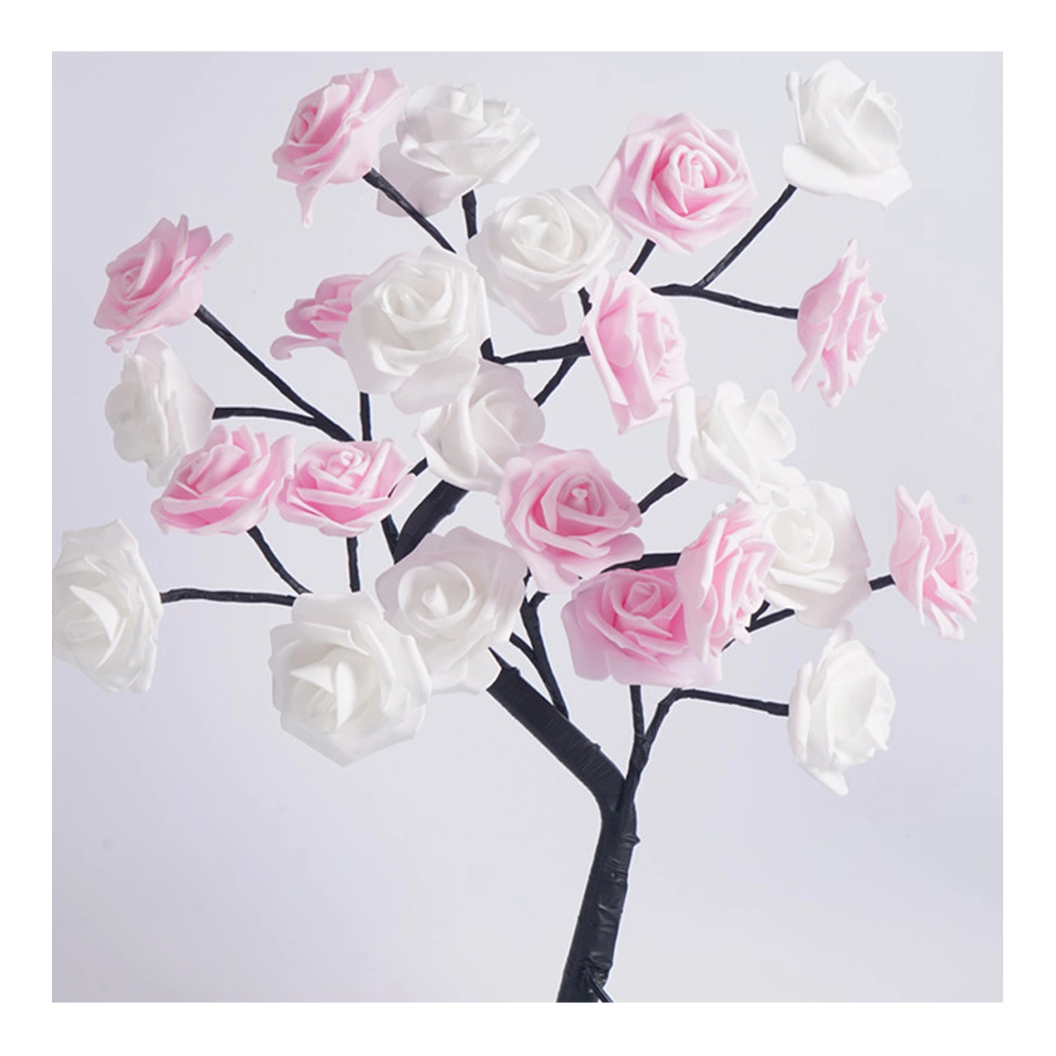 LED Tabletop Bonsai Tree Lamp USB Tree Lamp Christmas Bedroom Decoration Table Night Light White Pink 24 Lights Rose