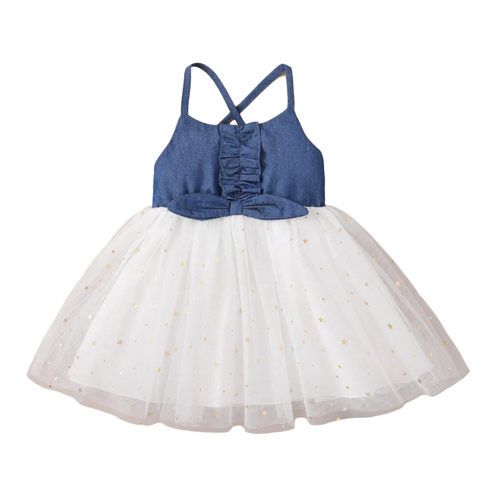 Baby Girls Dress Denim Patchwork Sequin Stars Mesh Suspender Dresses