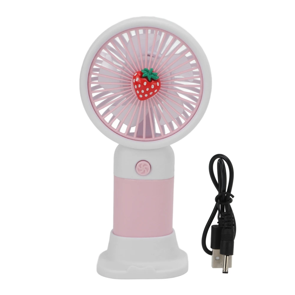 Handheld Fan Cartoon Strawberry Look USB Charging Portable Rechargeable Fan Portable with Lanyard for Wowen for Travel