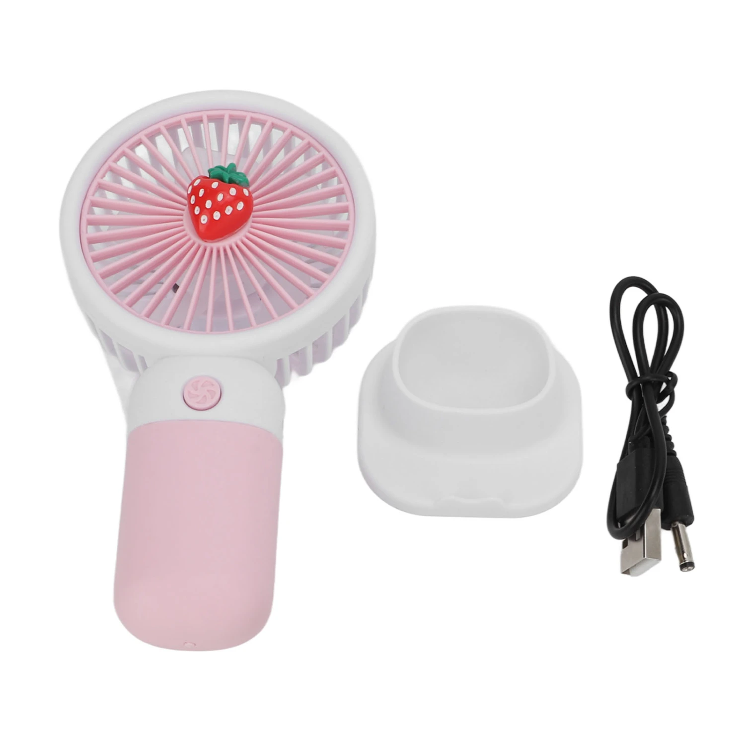 Handheld Fan Cartoon Strawberry Look USB Charging Portable Rechargeable Fan Portable with Lanyard for Wowen for Travel