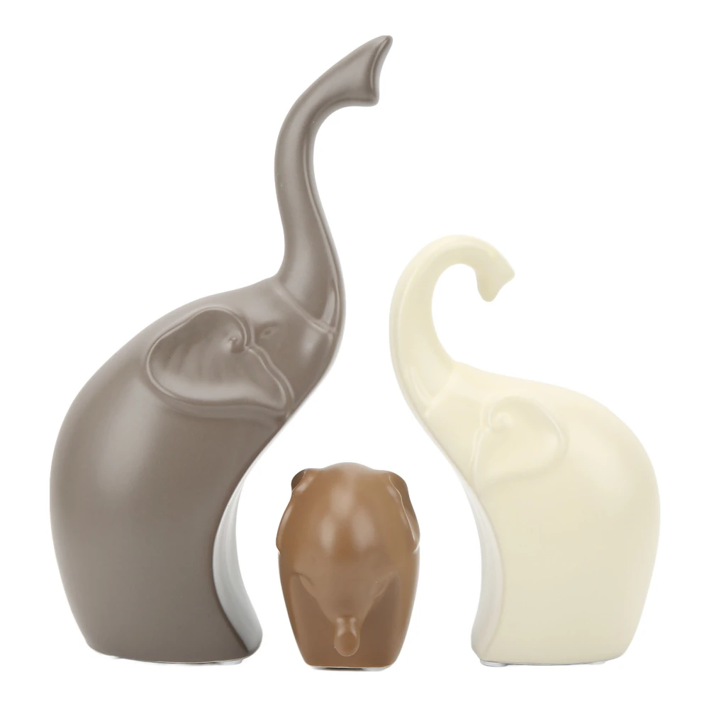 3pcs Ceramic Elephant Bright Color Waterproof White Ceramic Modern Style Elephant Sculpture for ​Office Desktop Bookshelf