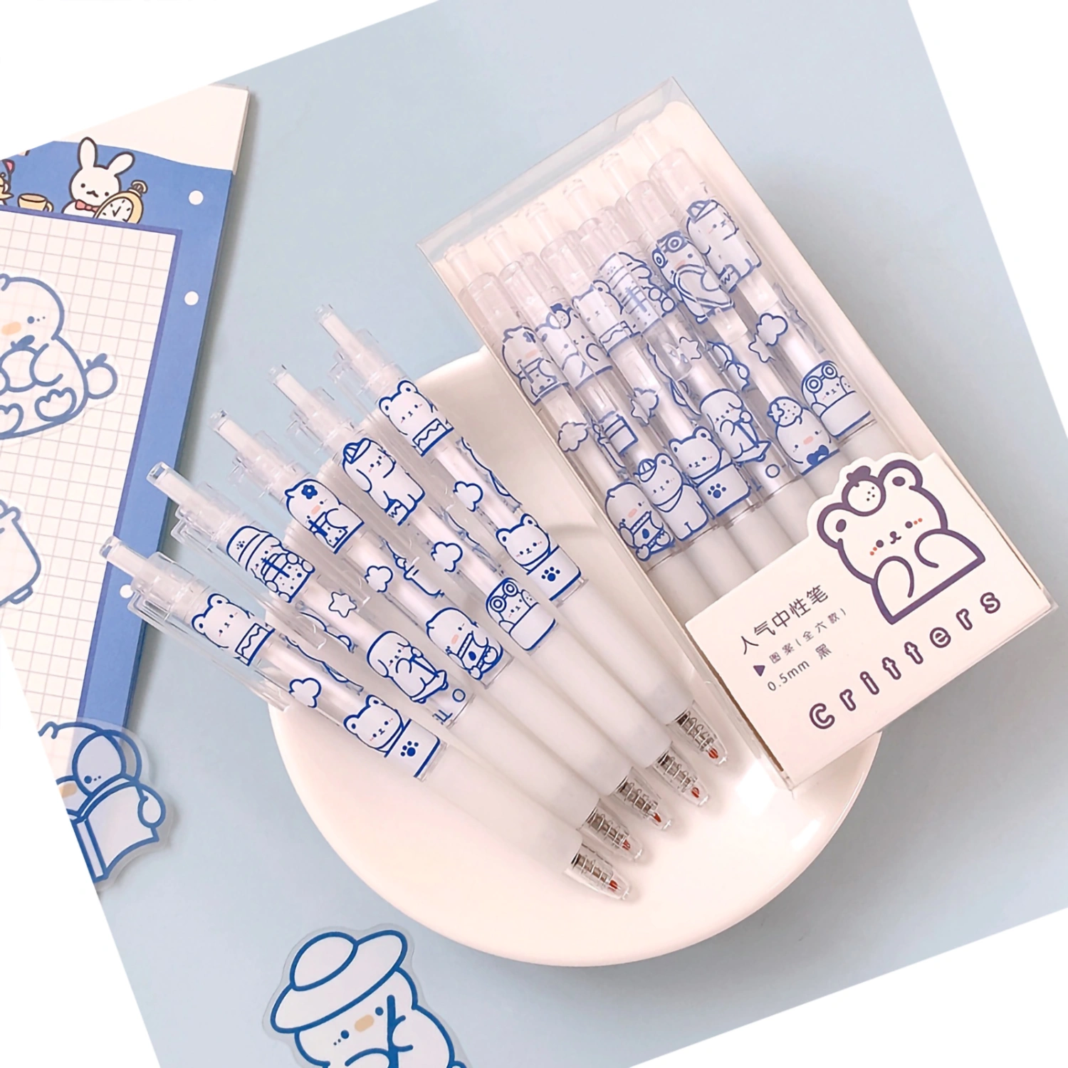 6 Pcs Gel Pens Simple Cute Cartoon Pattern Quick Drying Retractable Fine Point Gel Pen Student Test Pen Set 0.5mm Bullet Astronaut