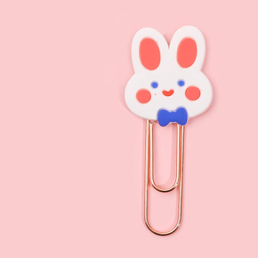 Bookmark Clips Cute Cartoon Pattern Metal Soft Rubber Light Portable Office Clips for Classification Blue Bow Bunny