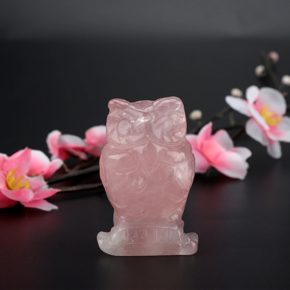 Rose Quartz Carved Owl shaped Decor Pink Crystal Healing Stone Gemstone Decoration (2in)