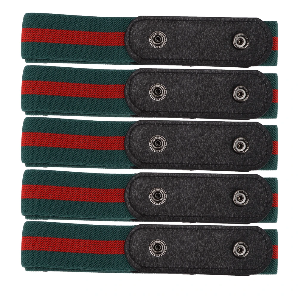 5Pcs Buckle Free Belt PunchFree No Bulge No Hassle Webbing Belt for Pants Accessories(Red and Green Stripe )