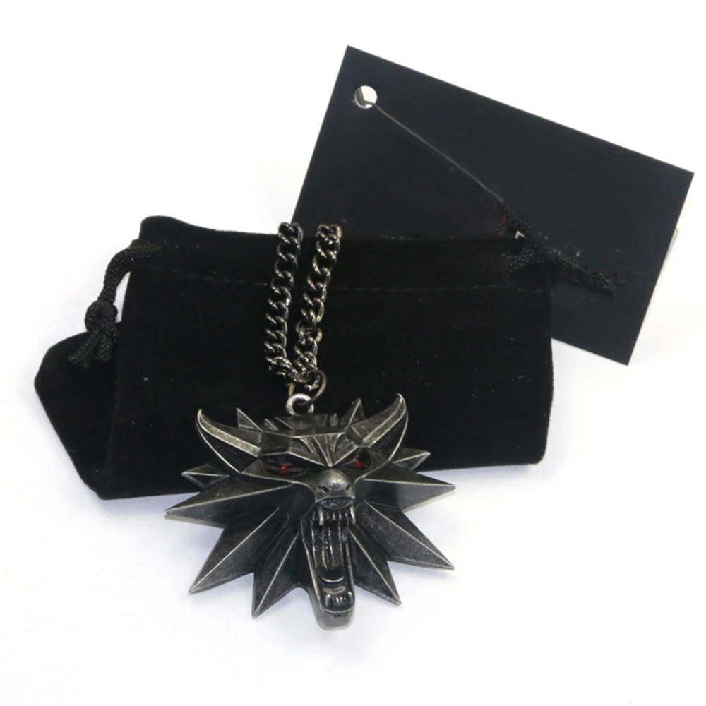 The Witcher 3 Wolf Medallion Necklace Fastness Anti Scratch Viking Wolf Head Pendant for Gifts Daily CollocationRed Eye