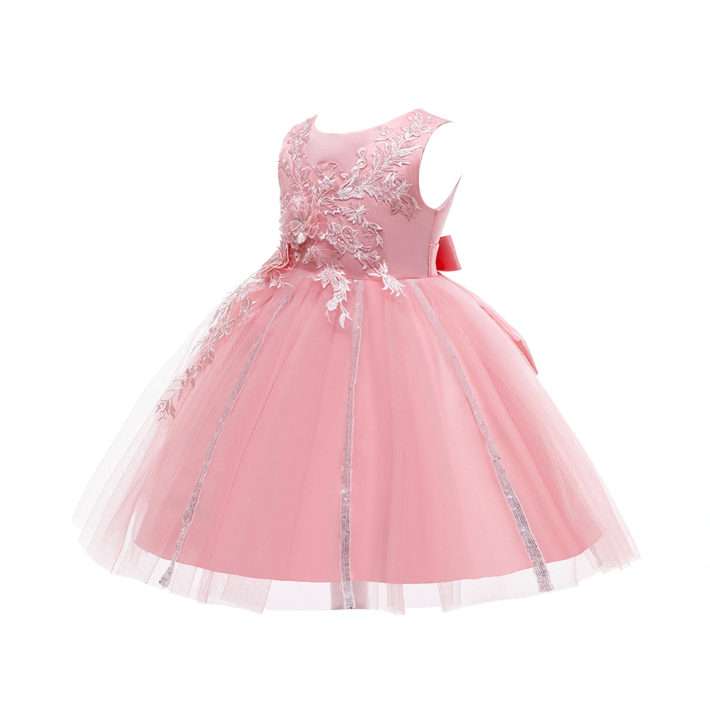 Kids Formal Dress, Flower Embroidery O-Neck Sleeveless One-Piece