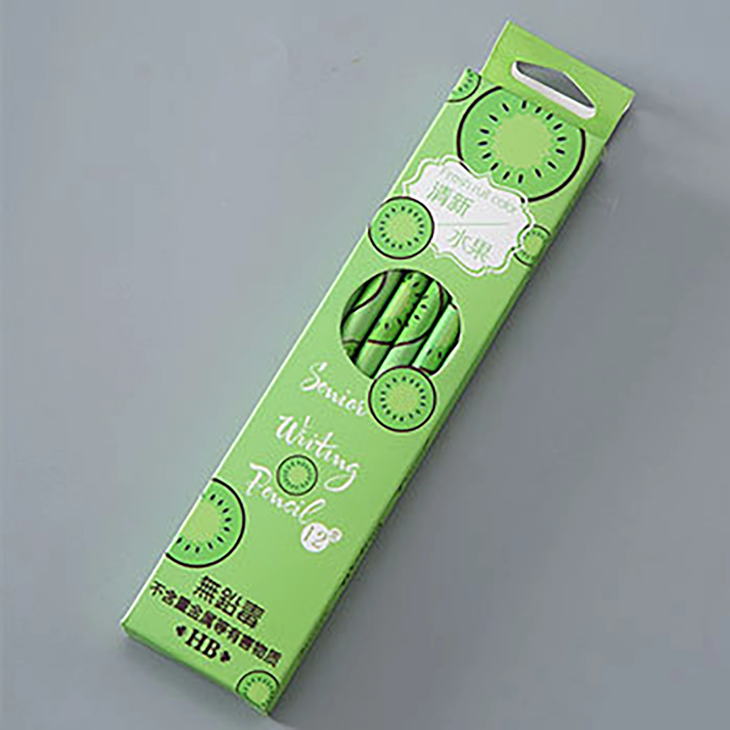 12pcs HB Pencils Compressed Wood Material Fruit Pattern Comfortable Grip Round Pole Tail Eraser Personalized PencilsGreen