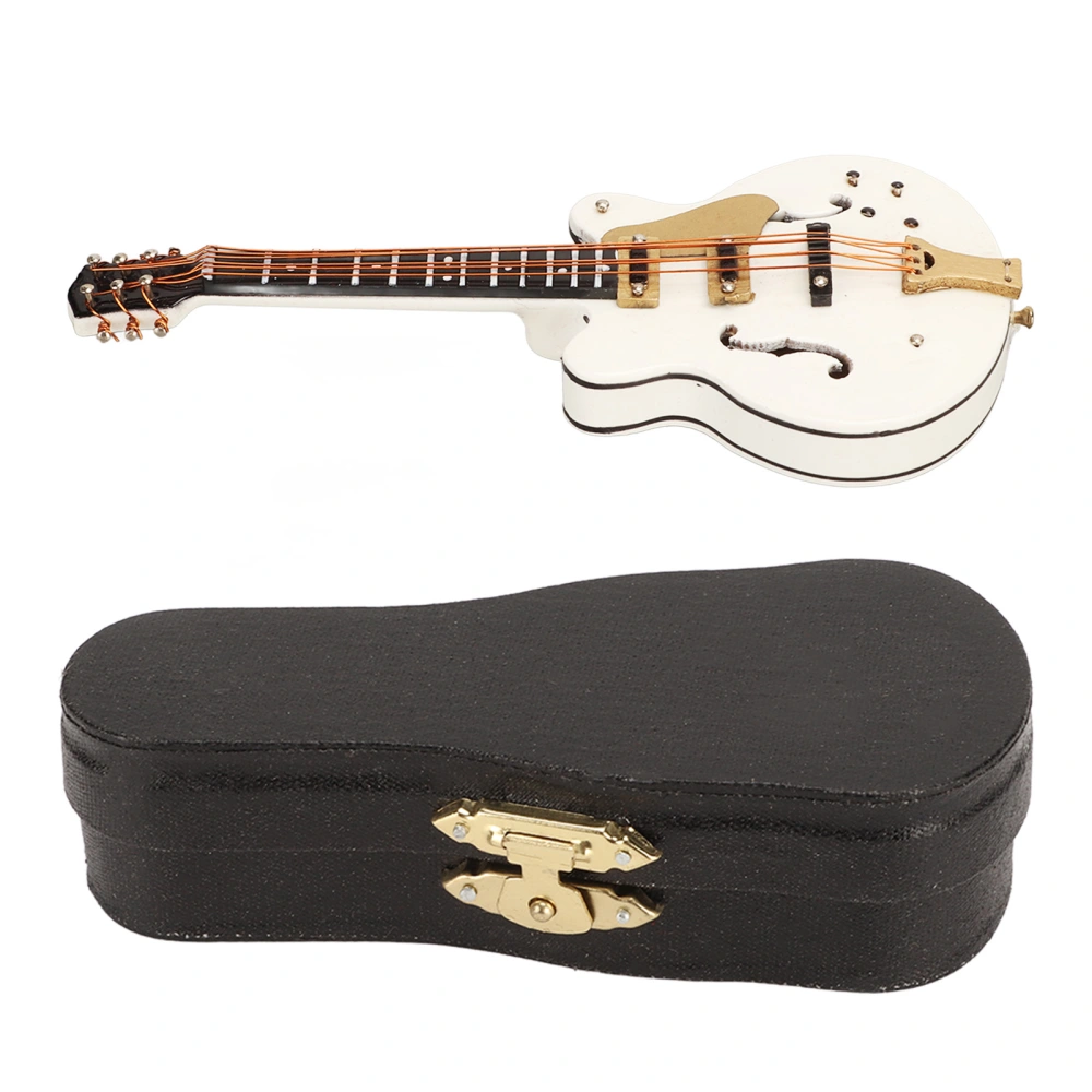 Guitar Brooch Pin White Hollow Stylish Style Wood Velvet Case Decorative with Safety Clasp Mini Instruments Model