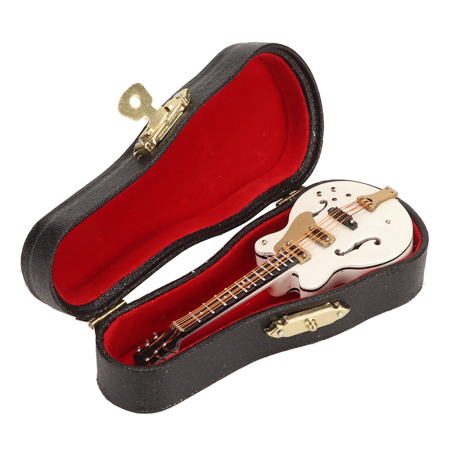 Guitar Brooch Pin White Hollow Stylish Style Wood Velvet Case Decorative with Safety Clasp Mini Instruments Model