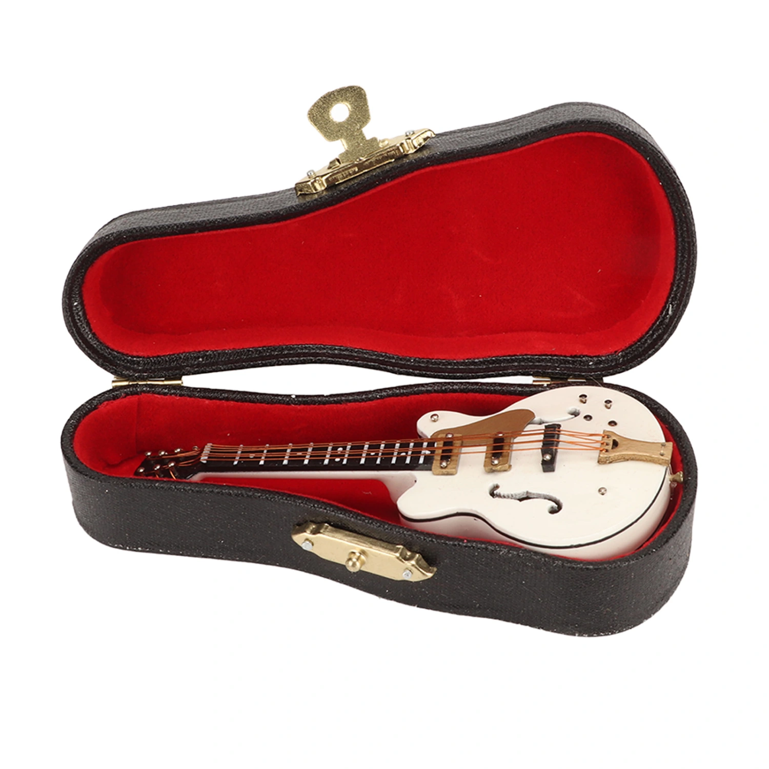 Guitar Brooch Pin White Hollow Stylish Style Wood Velvet Case Decorative with Safety Clasp Mini Instruments Model