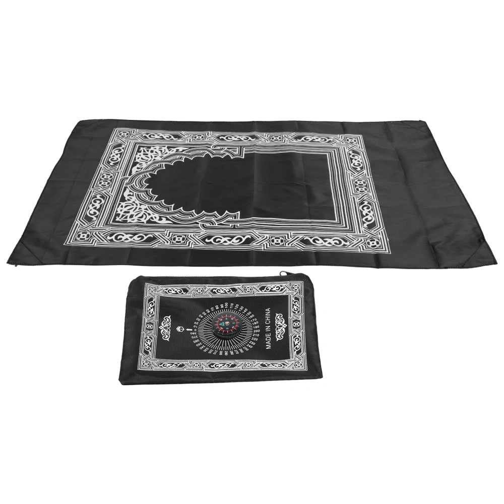 Muslim Prayer Rug 4 Stabilization Iron Corners Blanket with Compass for Traveling OutdoorBlack