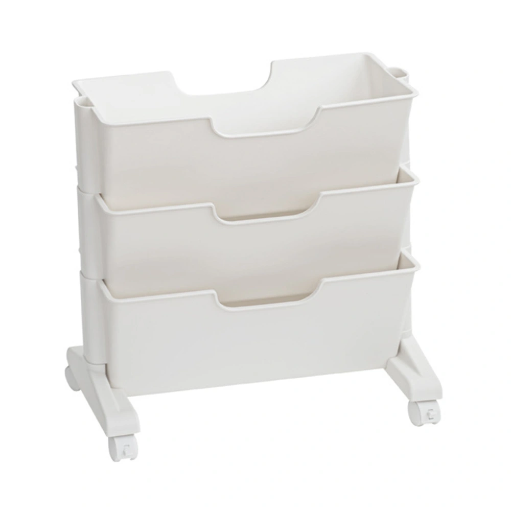 Movable Bookshelf White 3 Layers Large Capacity Universal Wheel Plastic Material Mobile Bookshelf for Room