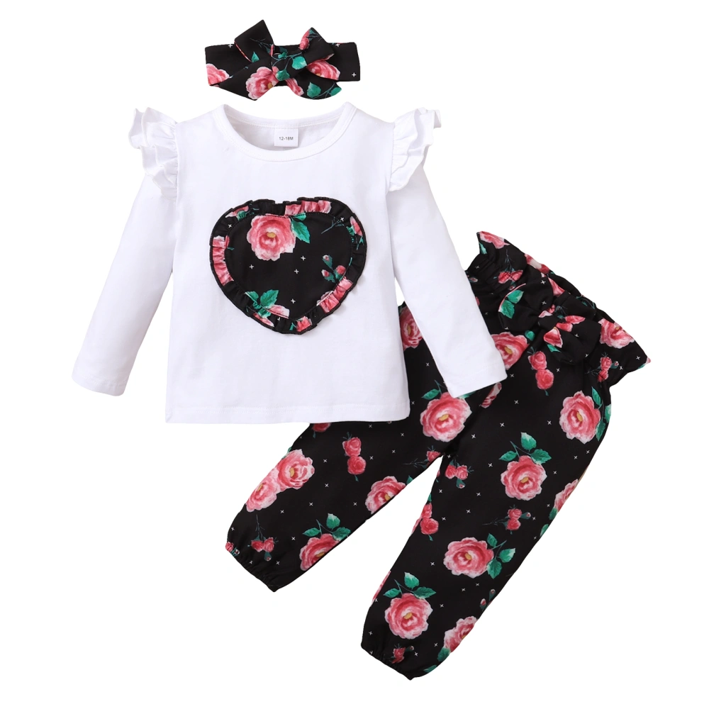 Girls Clothes Set, Pullover, Floral Print Trousers and Headdress