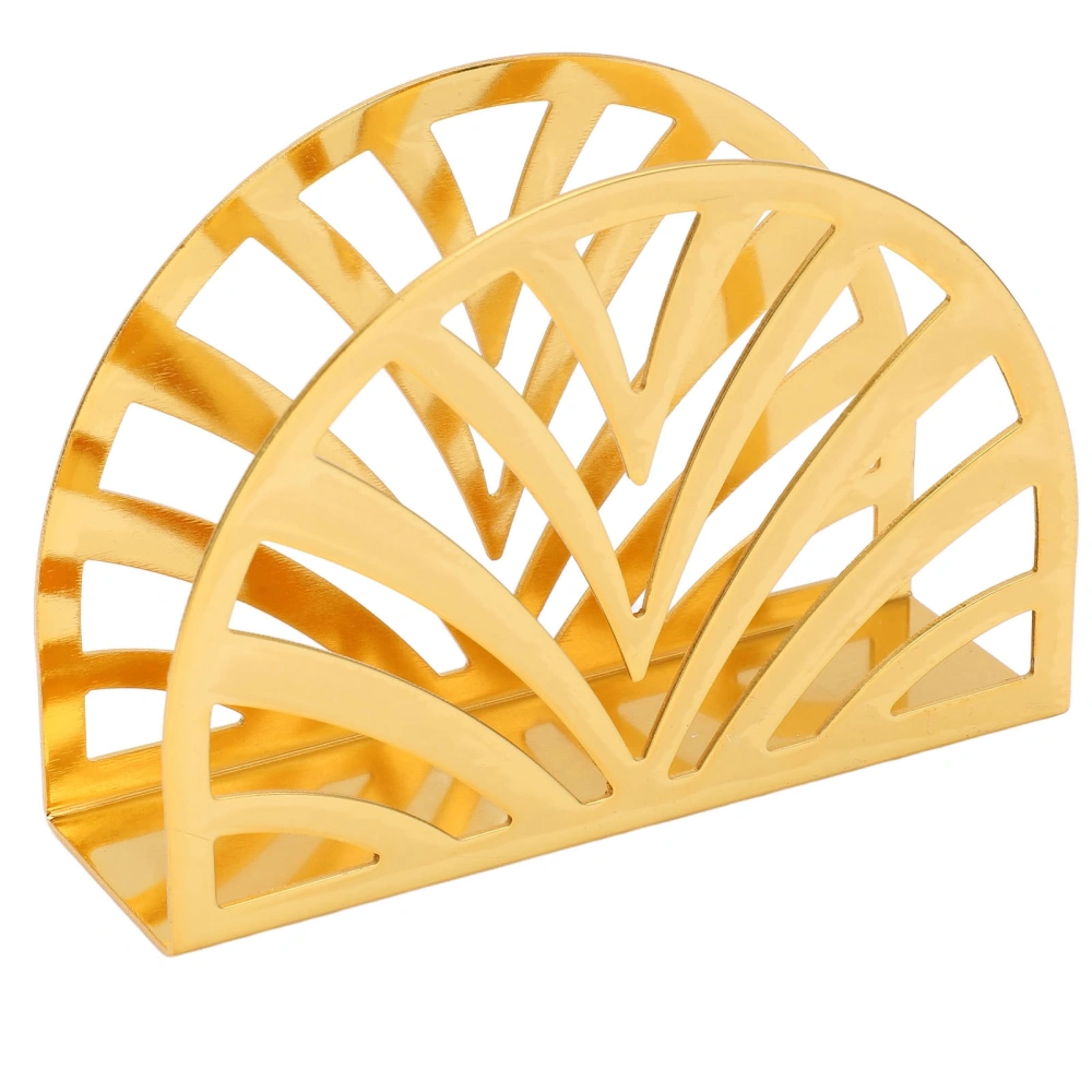 Gold Napkin Holder Hollow Out Semicircle Shape Stainless Steel Vertical Napkin Holder with Nonslip Bottom for Picnic