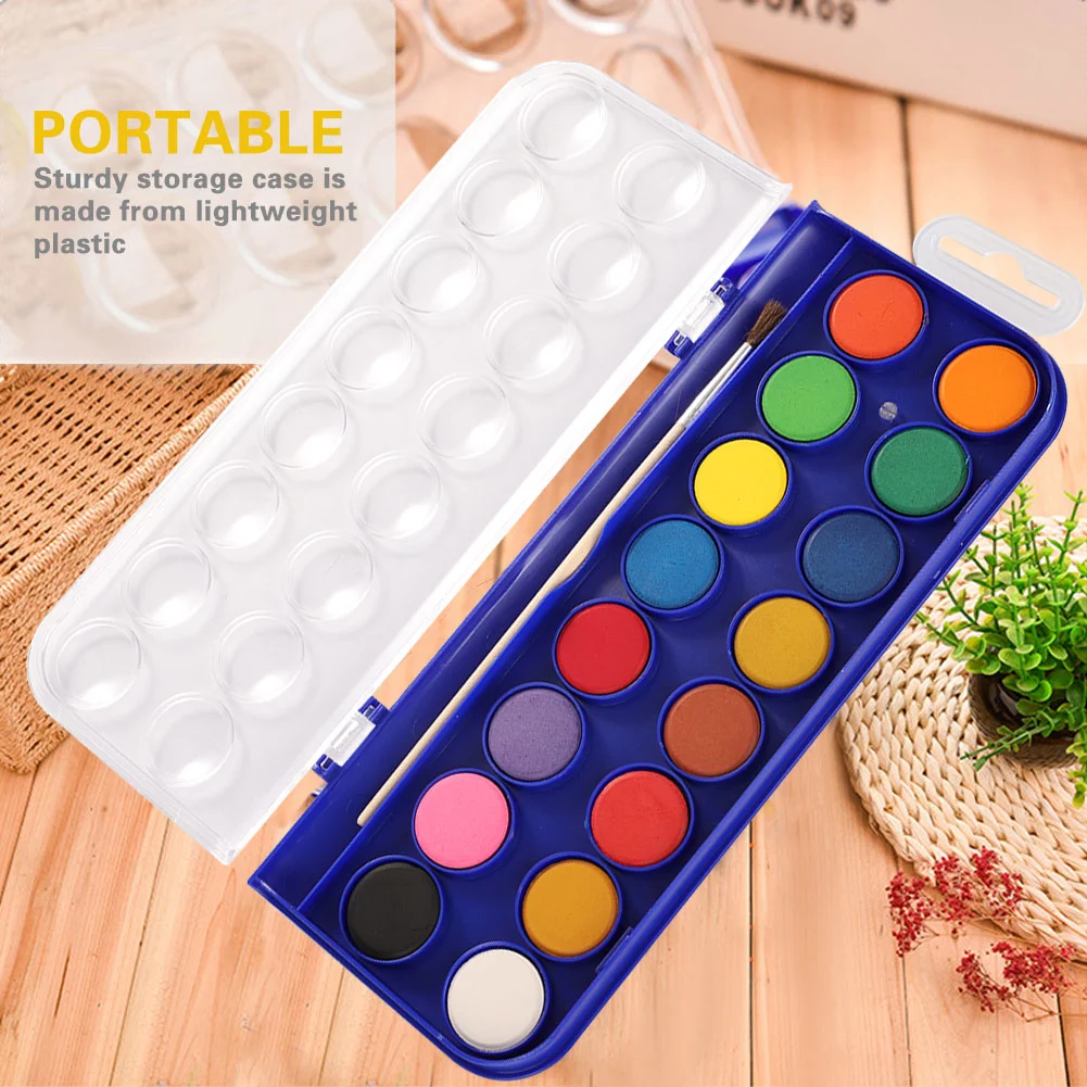 Mokeelo 10/12/16/28/36 Colors Solid Watercolor Cake with Brush (661-16 Colors)
