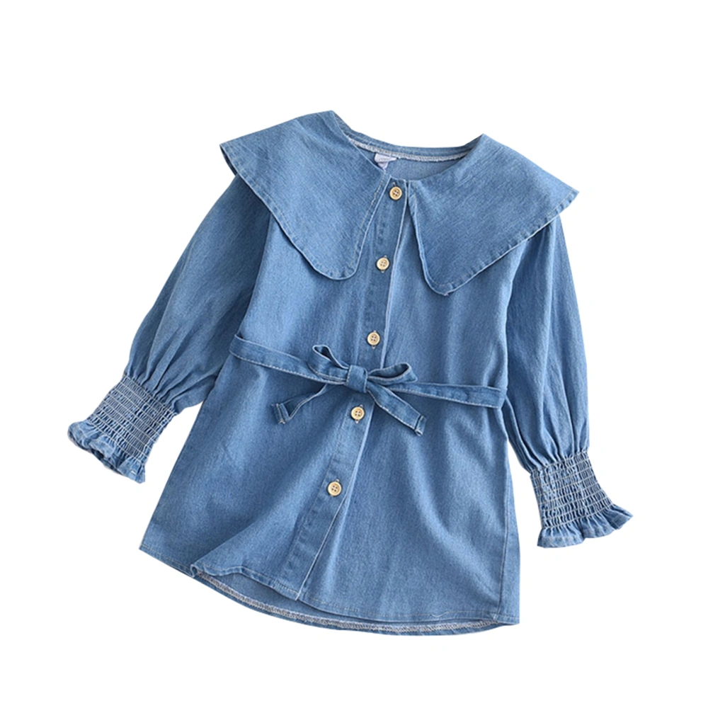 Toddler Girls Denim Dress, Long Sleeve Button Down Belted Dress