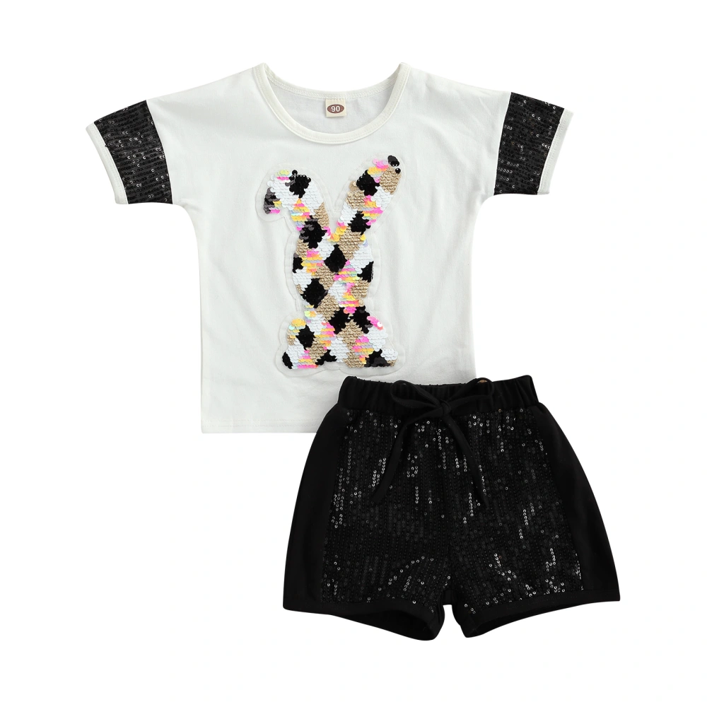 Baby Girls Clothes Set with Sequins, Short Sleeve T-shirt+Shorts