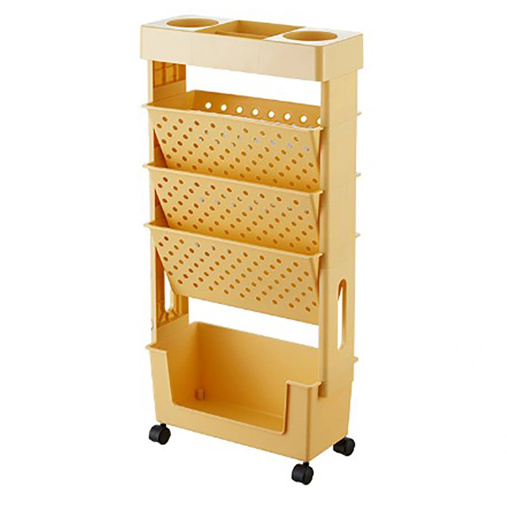 Movable Bookshelf Multilayer Capacity Rotatable Removable Plastic Practical Rolling Organization Shelf with Wheel Orange