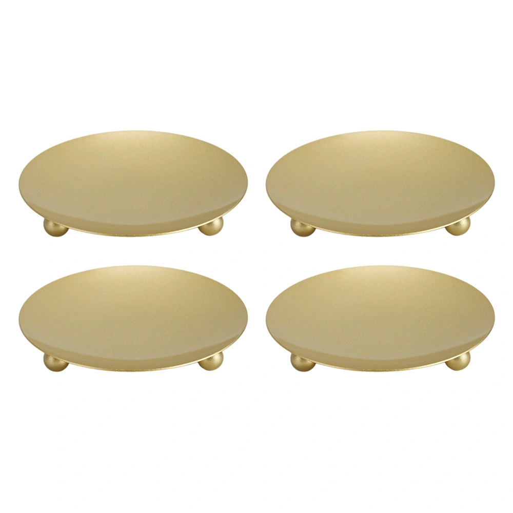 4Pcs Metal Candle Plate Gold Color Stable Sturdy Feet Large Space Gold Candle Holder for Bedroom Office Cafe