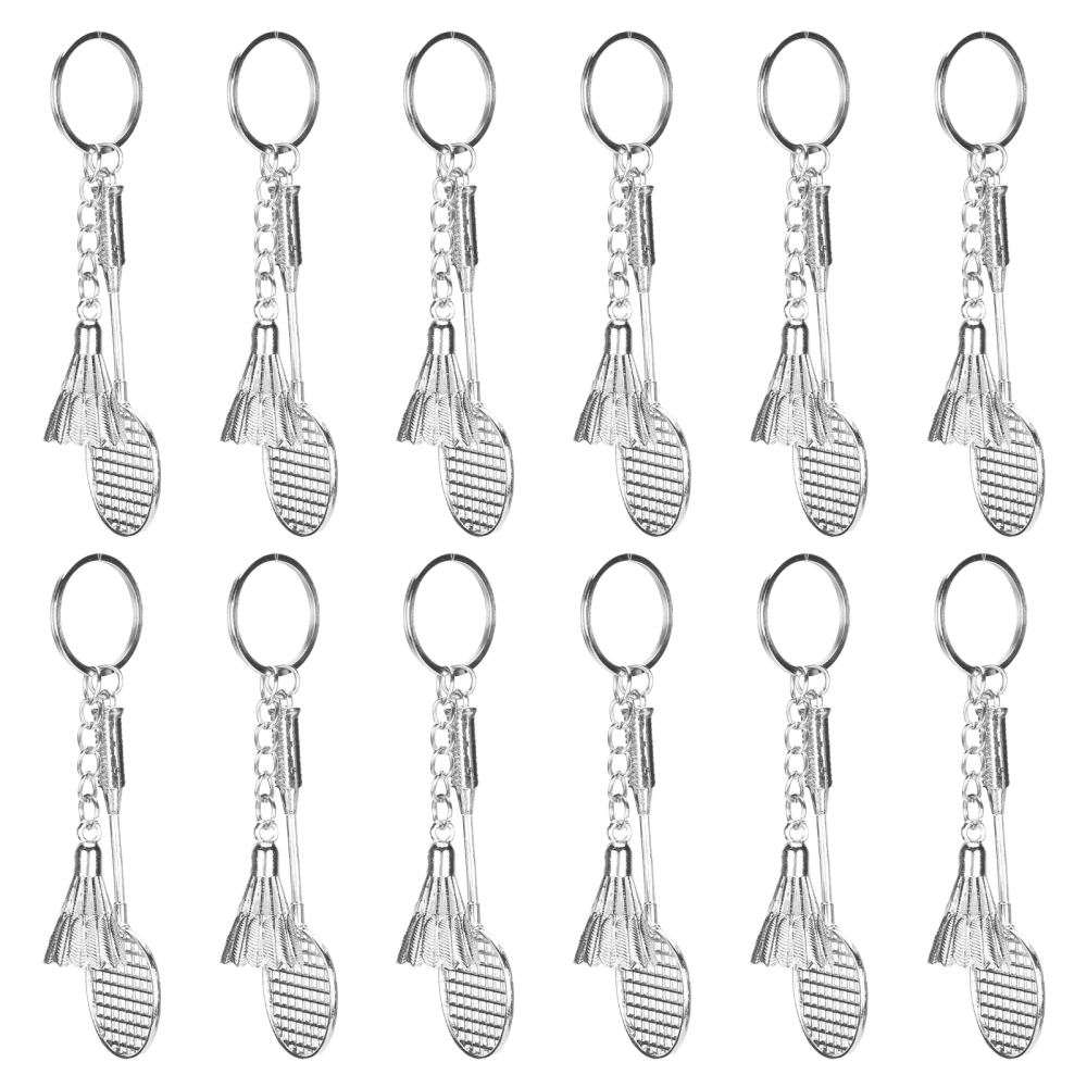 12Pcs Mini Metal Sports Keychain Cute Badminton Racket Fashionable Keyrings for Ball Lovers