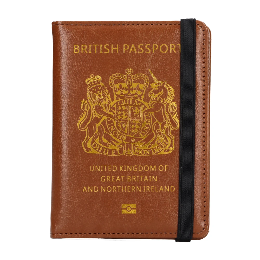 UK Passport Card Holder Brown Safe Waterproof Antimagnetic PU Leather Passport Cover for Travel Business Outdoor