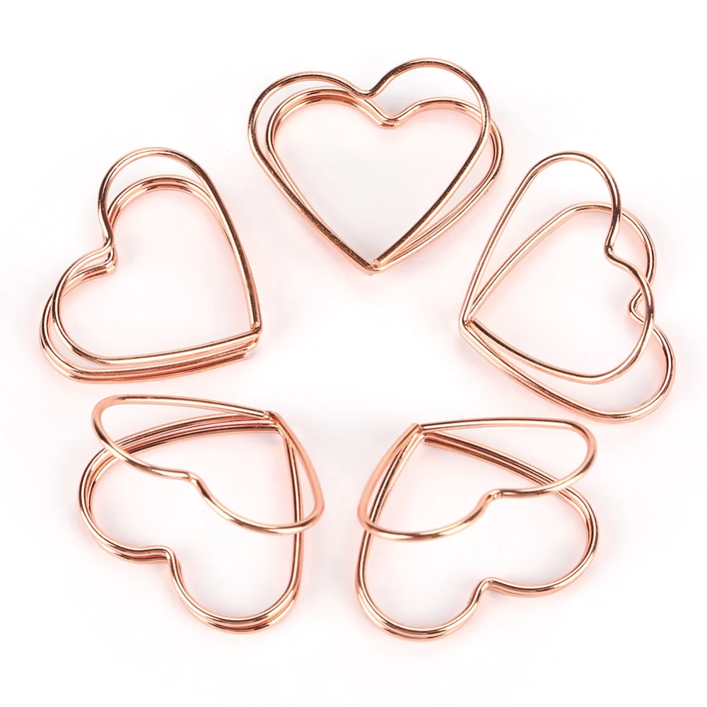 5pcs Rose Gold Color Metal Electroplating Heart Shape Paper Clips Funny Bookmark Marking Clip