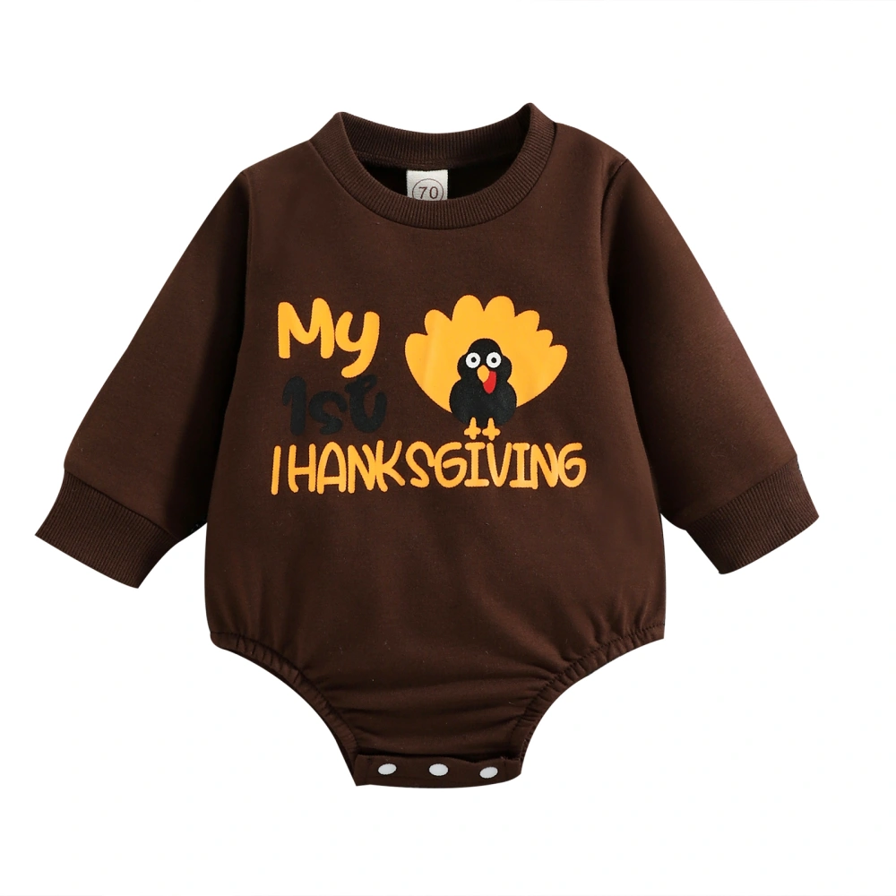 Baby Thanksgiving Long Sleeve O Neck Letter & Turkey Print Romper