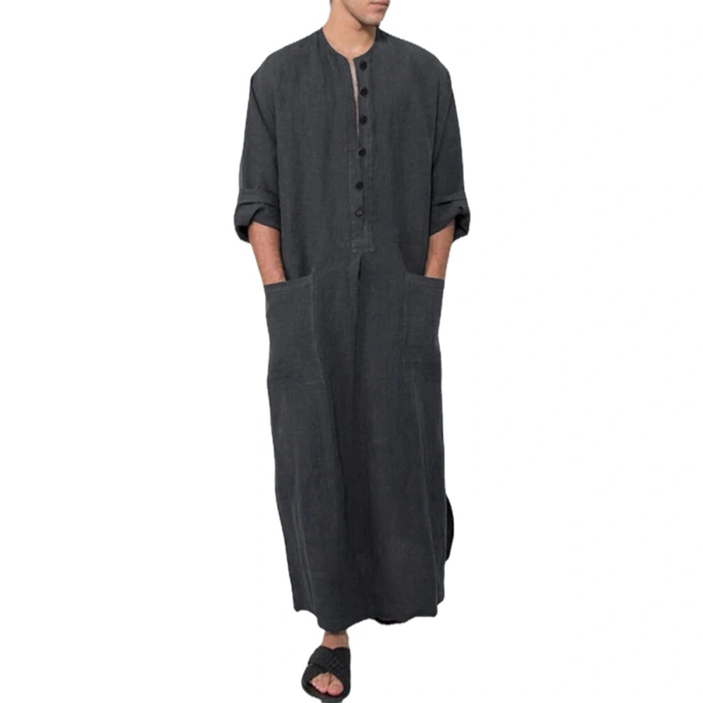 Men Kaftan Arabic Thobe Loose Long Sleeve Nightshirt with Pockets