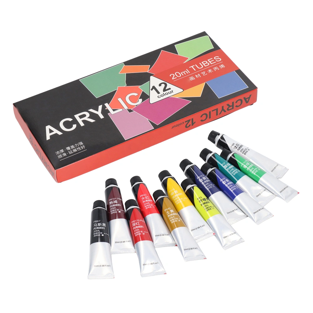 Acrylic Paint Set DIY Fluid Waterproof 12 Colors 20ml Each Fast Drying Safe Harmless Art Craft Paints for Wood Fabric