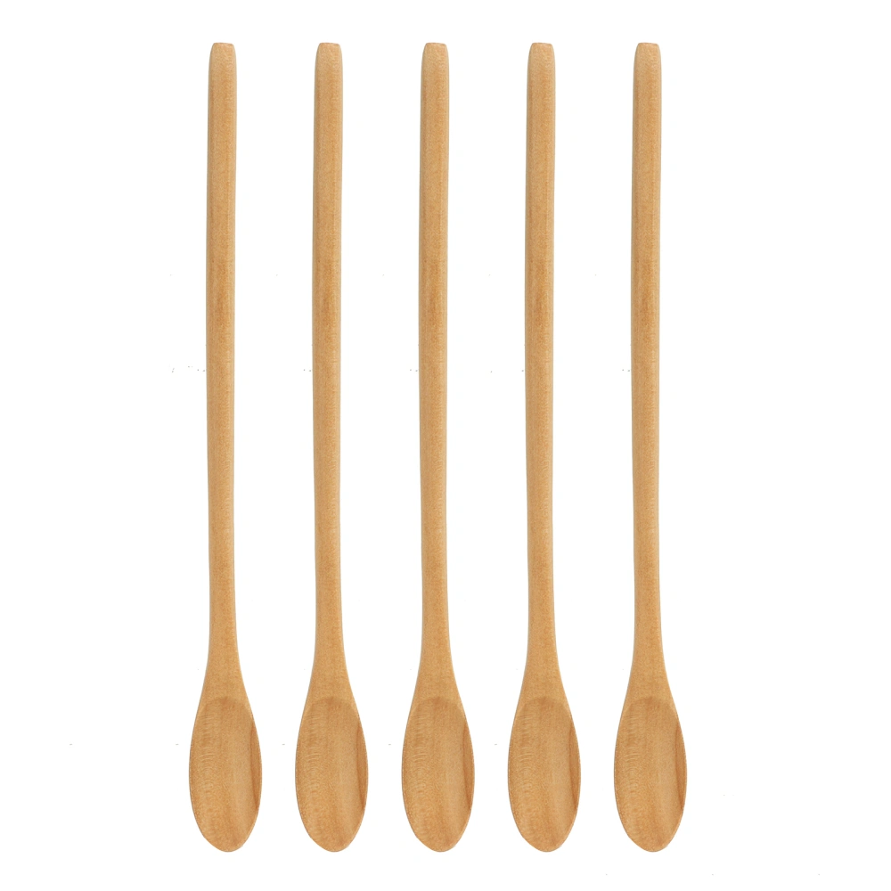 5pcs Wooden Spoons Oval Lightweight Comfortable Grip Long Handle Spoons Set for Coffee Tea Sugar Stirring