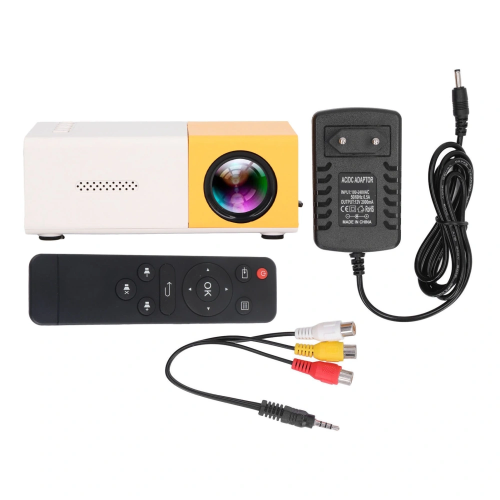 Mini Projector 1080p Diffuse Reflection Imaging Support 23 Languages HD Projector with Speakers Yellow 100‑240V EU Plug