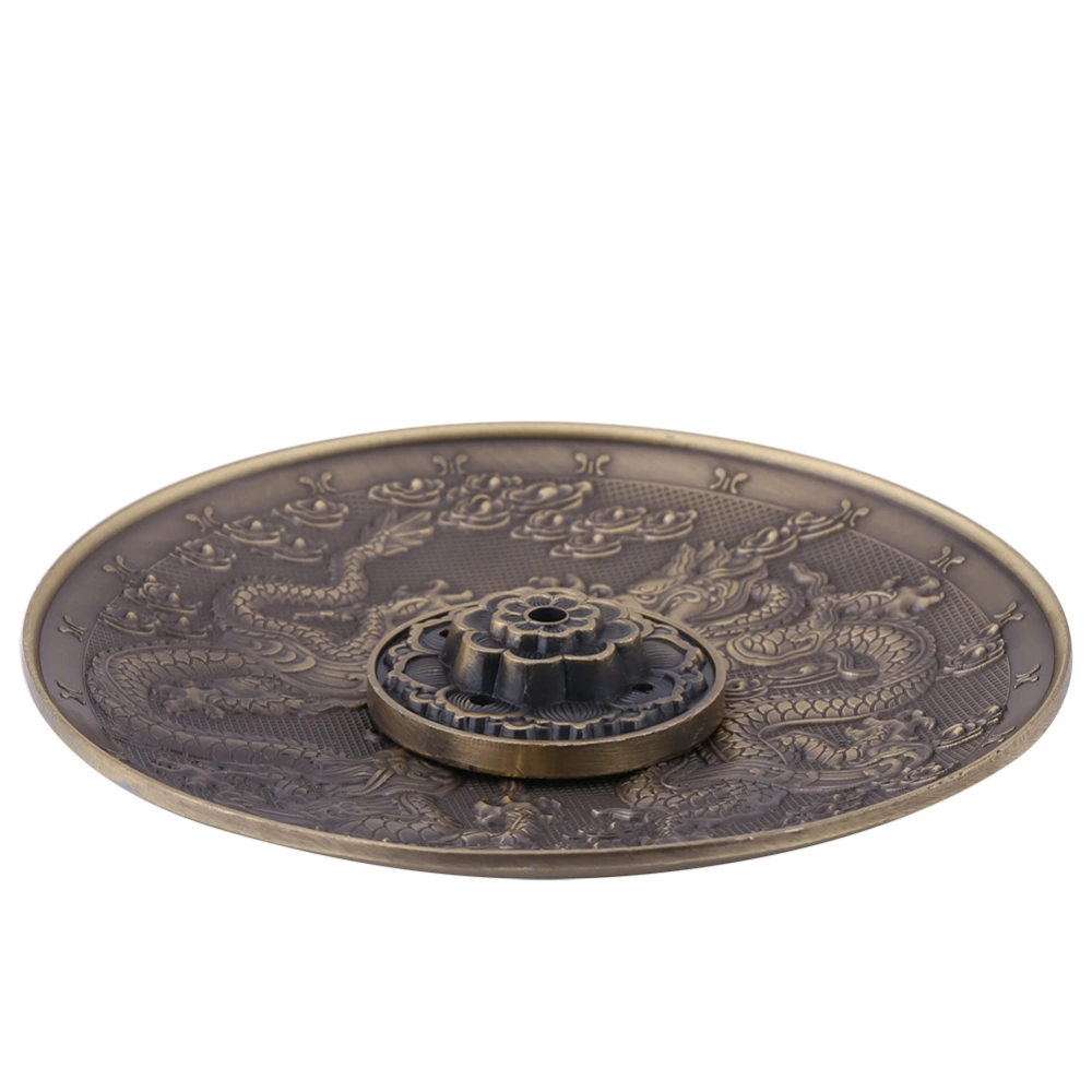 Zinc Alloy Incense Stick Burner Holder Dragon Pattern Censer Plate for Bedroom Temple(Bronze)