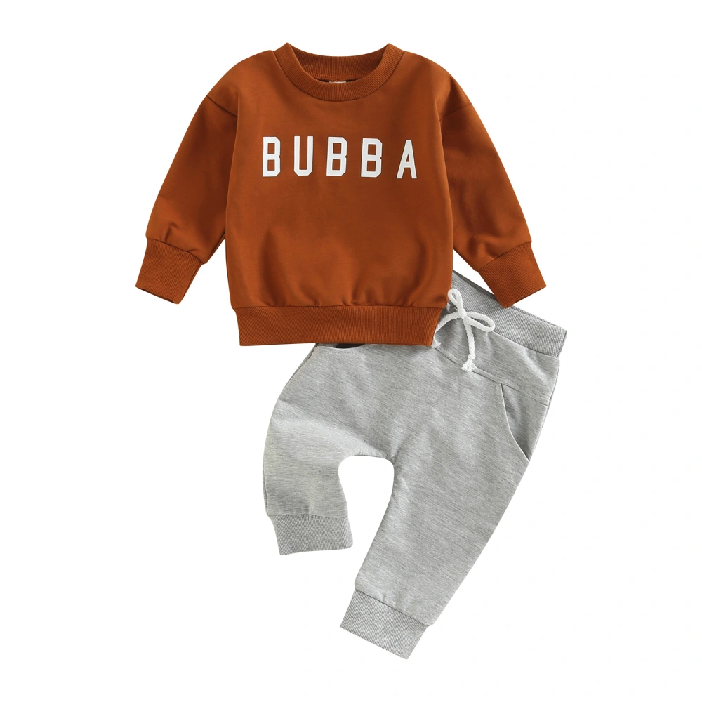 Baby 2Pcs Fall Outfits, Letter Print Pullover Tops + Pocket Pants Set