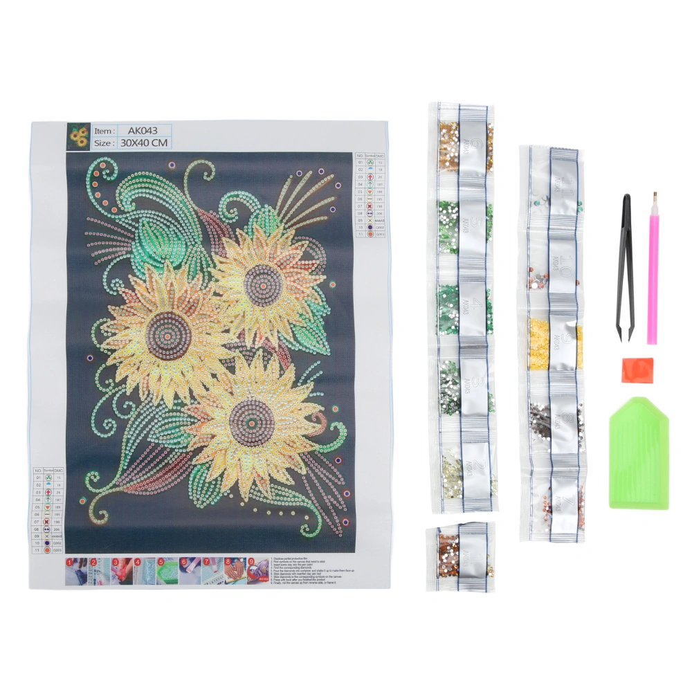 Rhinestone Painting Kit Sunflower Pattern Shiny Exquisite DIY Home Wall Decoration 5D Painting Art 30x40cm